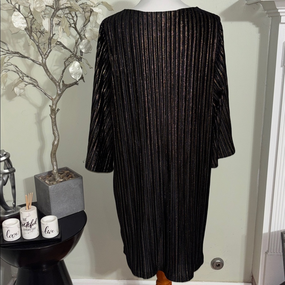 Chico's Velvet Short Dress Lurex Stripe Metallic Gold Large - Picture 7 of 8